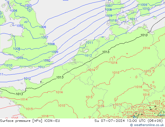 地面气压 ICON-EU 星期日 07.07.2024 12 UTC