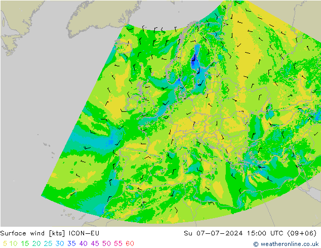 风 10 米 ICON-EU 星期日 07.07.2024 15 UTC
