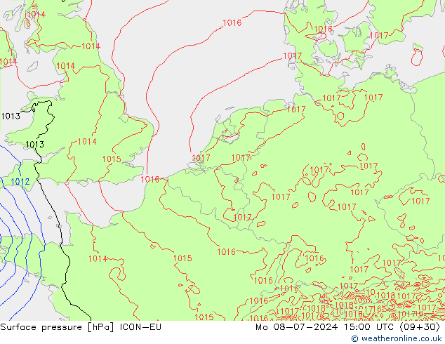 Luchtdruk (Grond) ICON-EU ma 08.07.2024 15 UTC