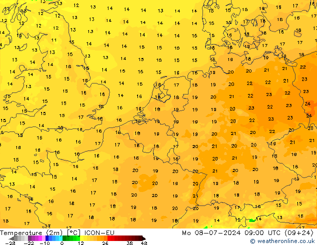 温度图 ICON-EU 星期一 08.07.2024 09 UTC