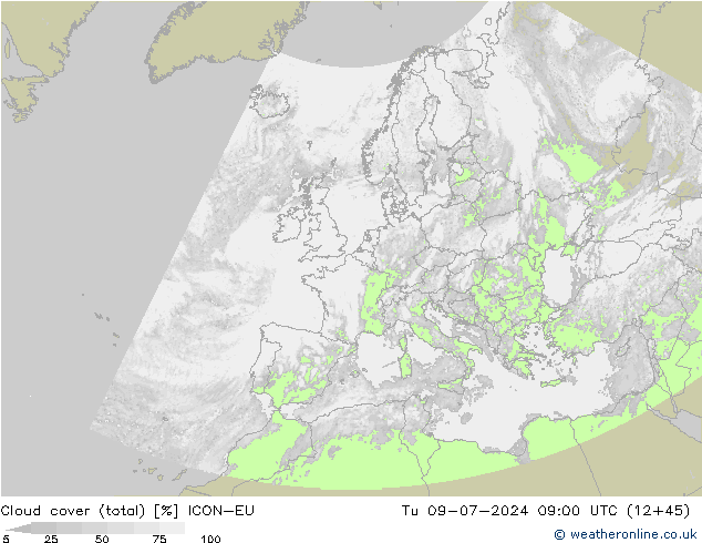 Bewolking (Totaal) ICON-EU di 09.07.2024 09 UTC