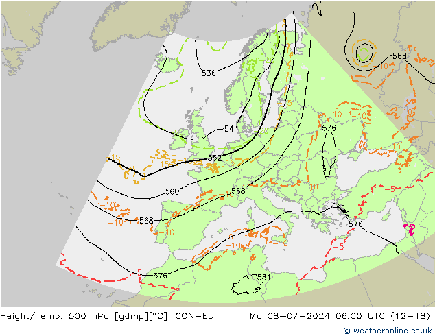 Hoogte/Temp. 500 hPa ICON-EU ma 08.07.2024 06 UTC
