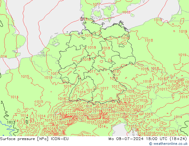 地面气压 ICON-EU 星期一 08.07.2024 18 UTC