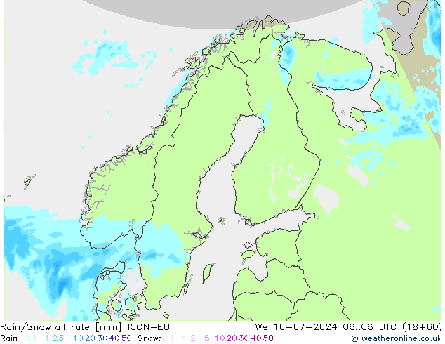 Rain/Snowfall rate ICON-EU 星期三 10.07.2024 06 UTC