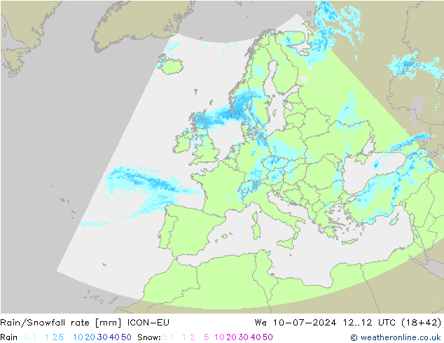 Regen/Sneeuwval ICON-EU wo 10.07.2024 12 UTC