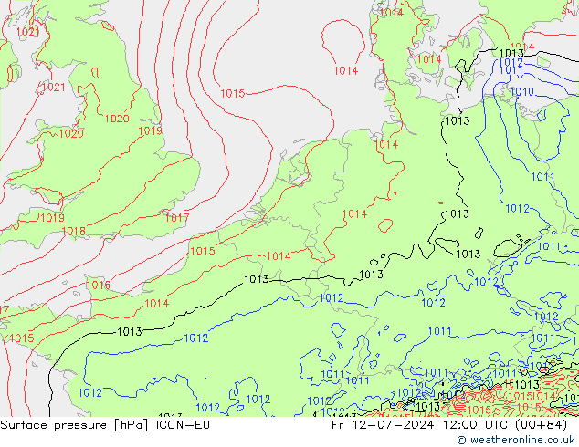 Luchtdruk (Grond) ICON-EU vr 12.07.2024 12 UTC