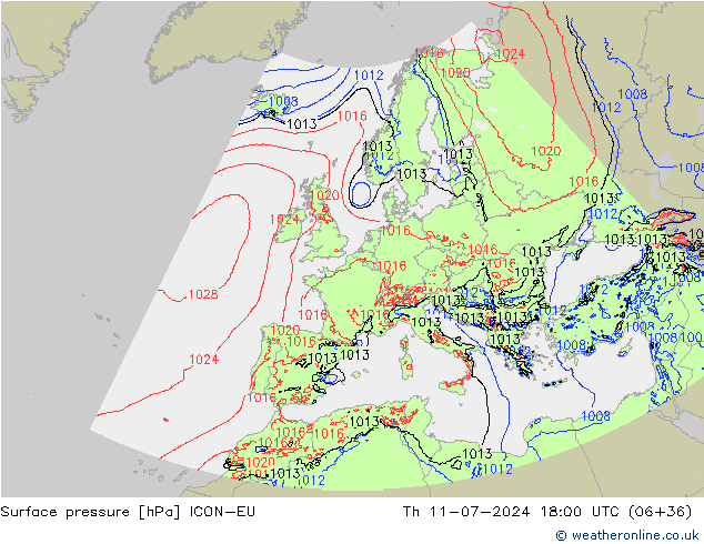 Luchtdruk (Grond) ICON-EU do 11.07.2024 18 UTC