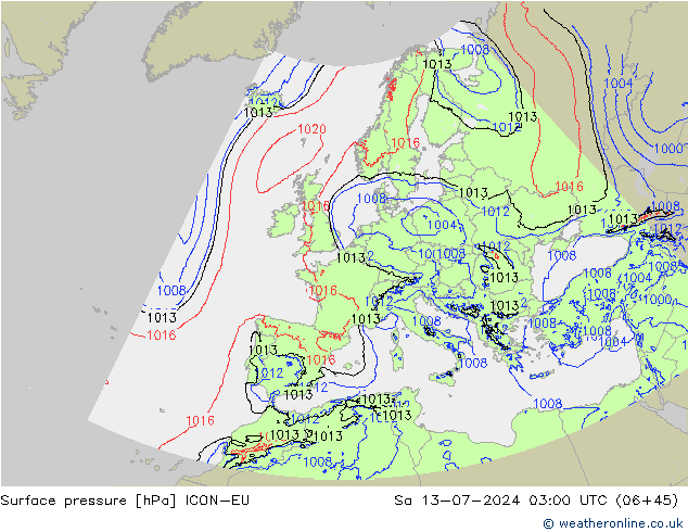 地面气压 ICON-EU 星期六 13.07.2024 03 UTC