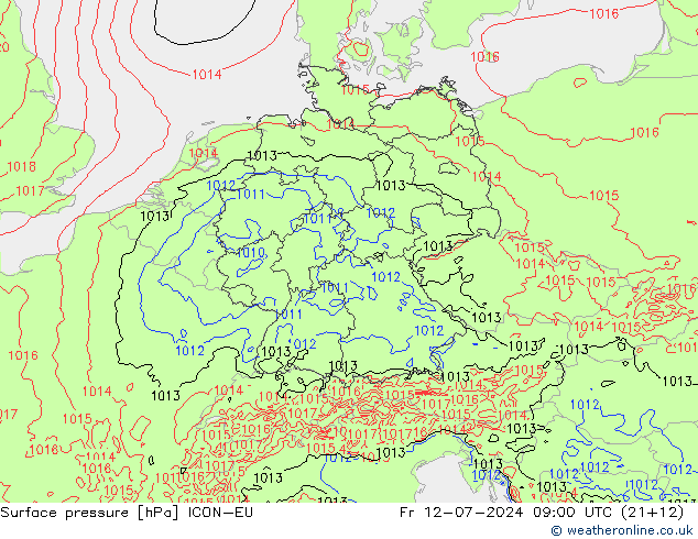 地面气压 ICON-EU 星期五 12.07.2024 09 UTC