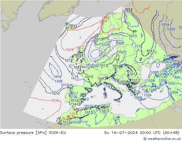 地面气压 ICON-EU 星期日 14.07.2024 00 UTC