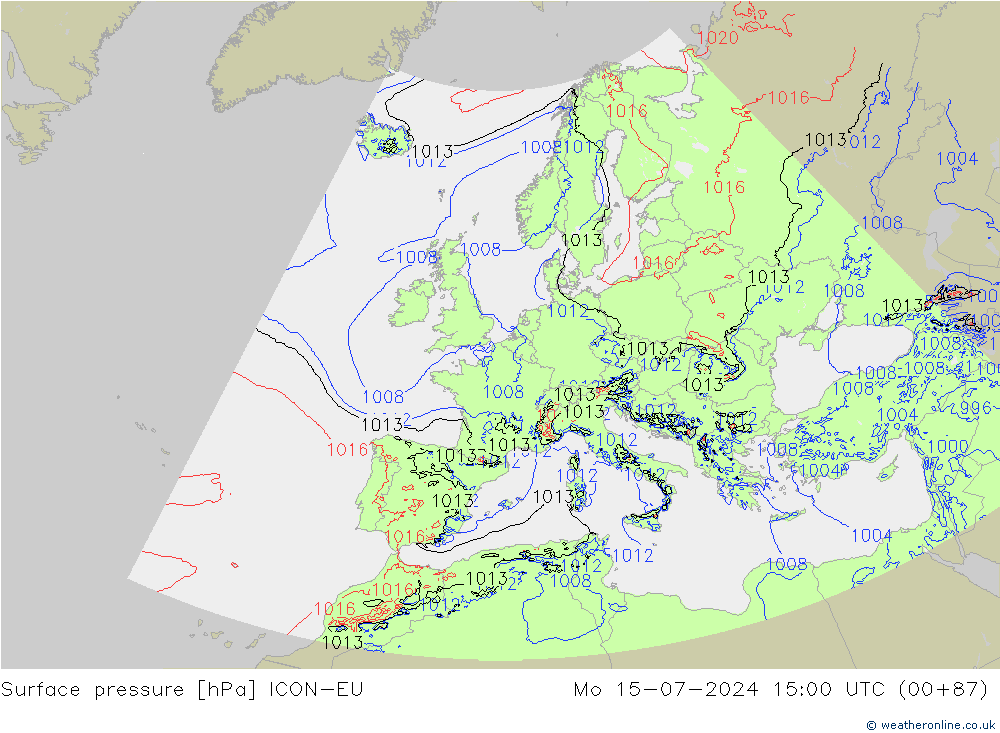 Luchtdruk (Grond) ICON-EU ma 15.07.2024 15 UTC