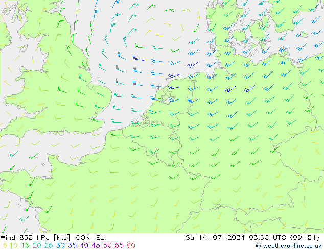 Wind 850 hPa ICON-EU zo 14.07.2024 03 UTC