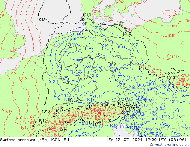 地面气压 ICON-EU 星期五 12.07.2024 12 UTC