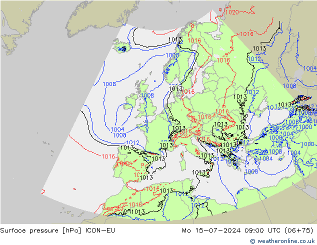 Luchtdruk (Grond) ICON-EU ma 15.07.2024 09 UTC