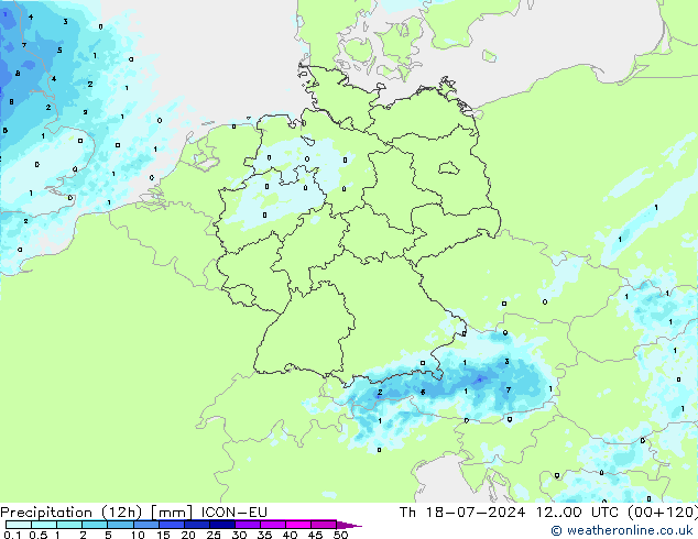 Totale neerslag (12h) ICON-EU do 18.07.2024 00 UTC