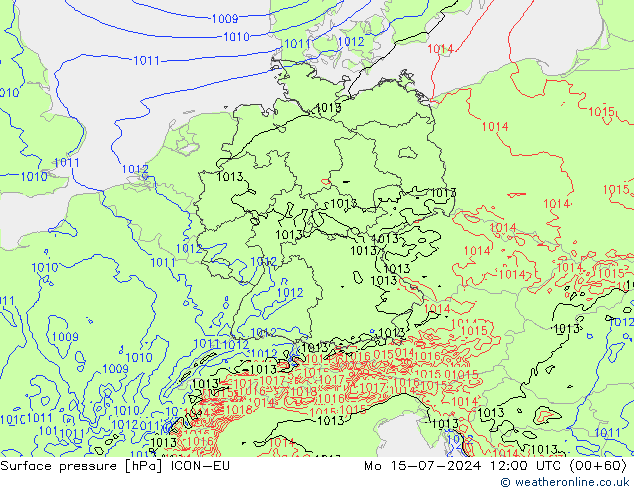 Luchtdruk (Grond) ICON-EU ma 15.07.2024 12 UTC