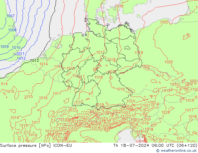 地面气压 ICON-EU 星期四 18.07.2024 06 UTC
