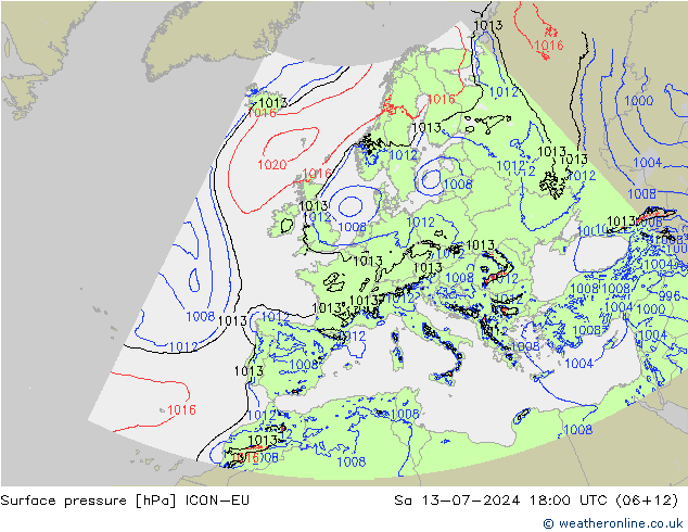 Luchtdruk (Grond) ICON-EU za 13.07.2024 18 UTC