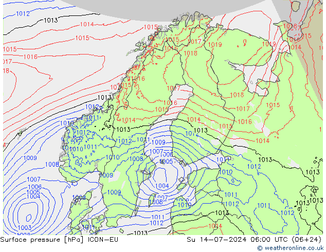 地面气压 ICON-EU 星期日 14.07.2024 06 UTC