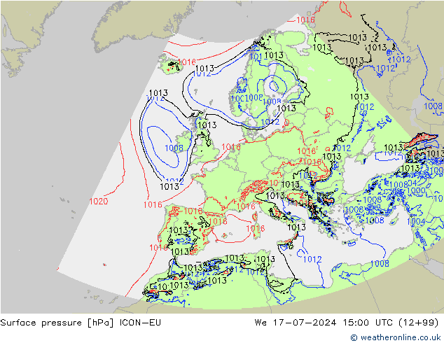地面气压 ICON-EU 星期三 17.07.2024 15 UTC