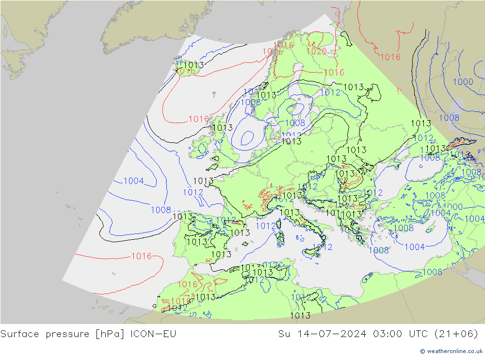 地面气压 ICON-EU 星期日 14.07.2024 03 UTC