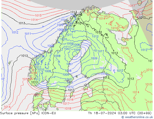 地面气压 ICON-EU 星期四 18.07.2024 03 UTC