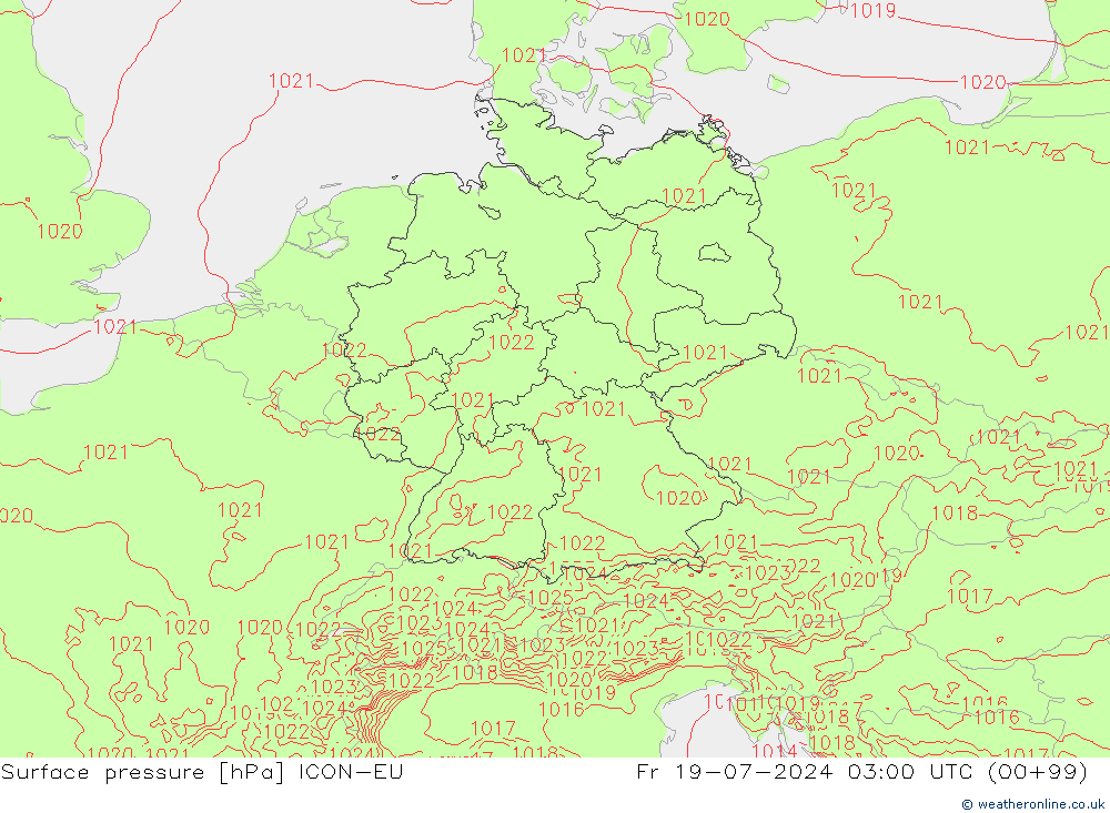 地面气压 ICON-EU 星期五 19.07.2024 03 UTC