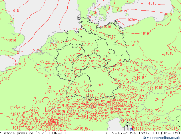地面气压 ICON-EU 星期五 19.07.2024 15 UTC