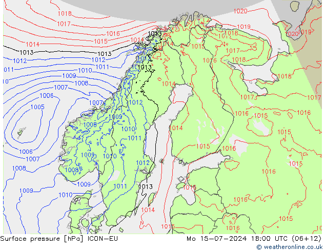 地面气压 ICON-EU 星期一 15.07.2024 18 UTC
