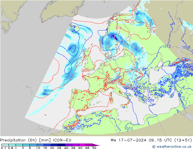 Totale neerslag (6h) ICON-EU wo 17.07.2024 15 UTC