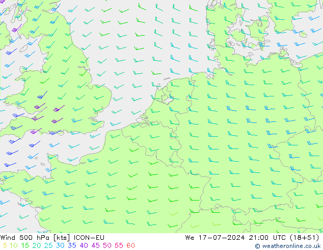 风 500 hPa ICON-EU 星期三 17.07.2024 21 UTC