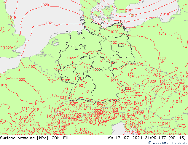 地面气压 ICON-EU 星期三 17.07.2024 21 UTC