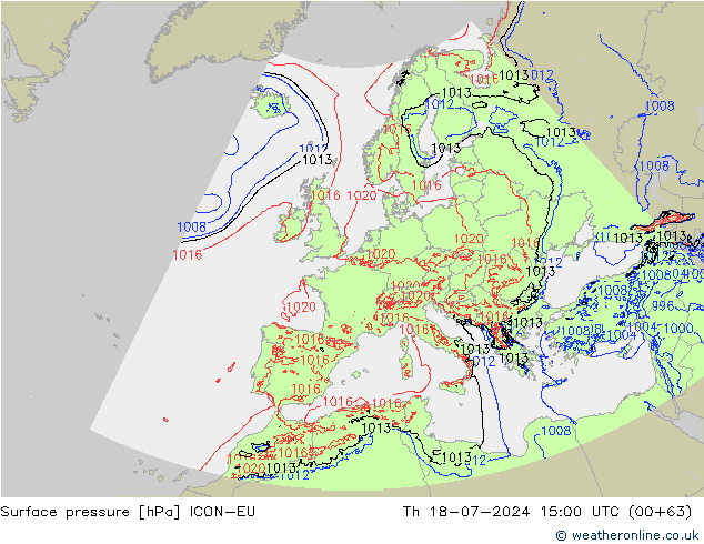 地面气压 ICON-EU 星期四 18.07.2024 15 UTC