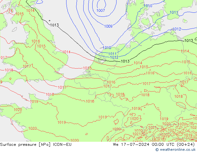 地面气压 ICON-EU 星期三 17.07.2024 00 UTC