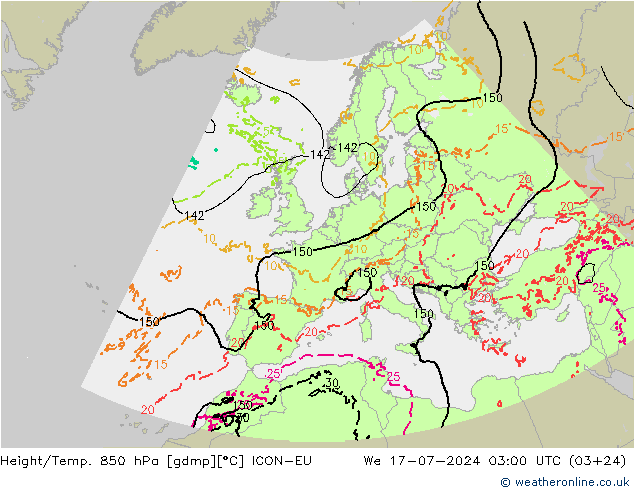 Hoogte/Temp. 850 hPa ICON-EU wo 17.07.2024 03 UTC