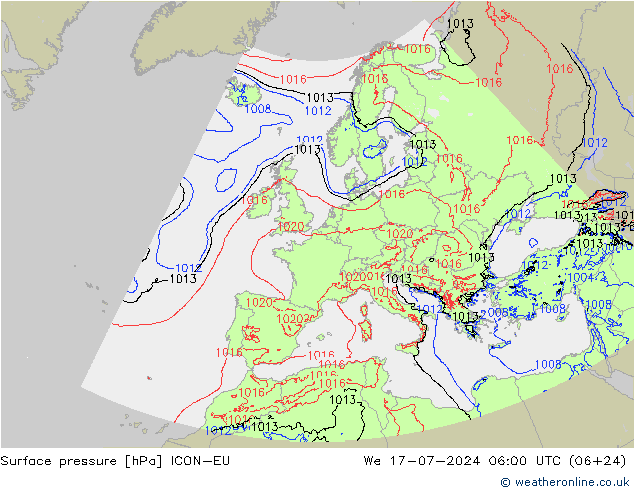 Luchtdruk (Grond) ICON-EU wo 17.07.2024 06 UTC