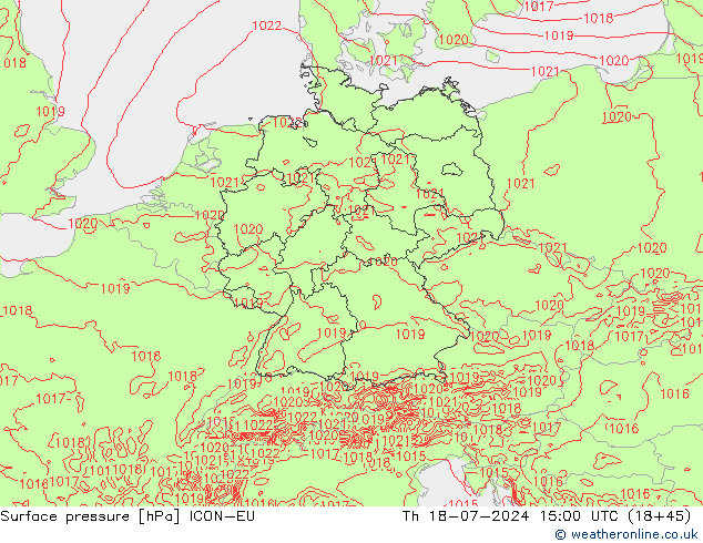 地面气压 ICON-EU 星期四 18.07.2024 15 UTC