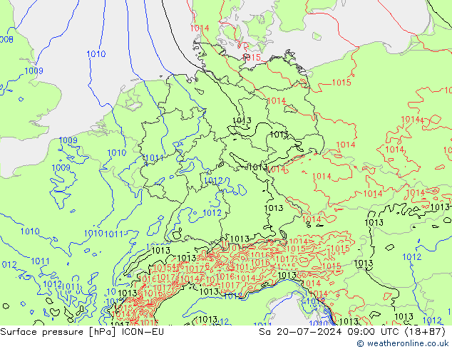 地面气压 ICON-EU 星期六 20.07.2024 09 UTC