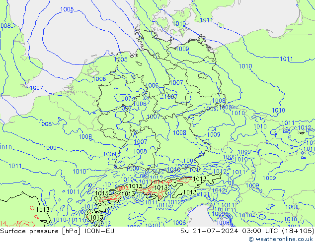 地面气压 ICON-EU 星期日 21.07.2024 03 UTC