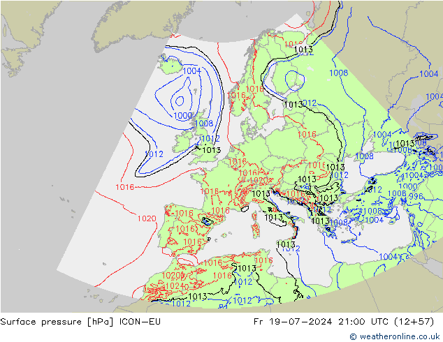 Luchtdruk (Grond) ICON-EU vr 19.07.2024 21 UTC
