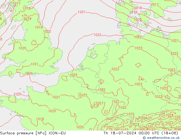 地面气压 ICON-EU 星期四 18.07.2024 00 UTC