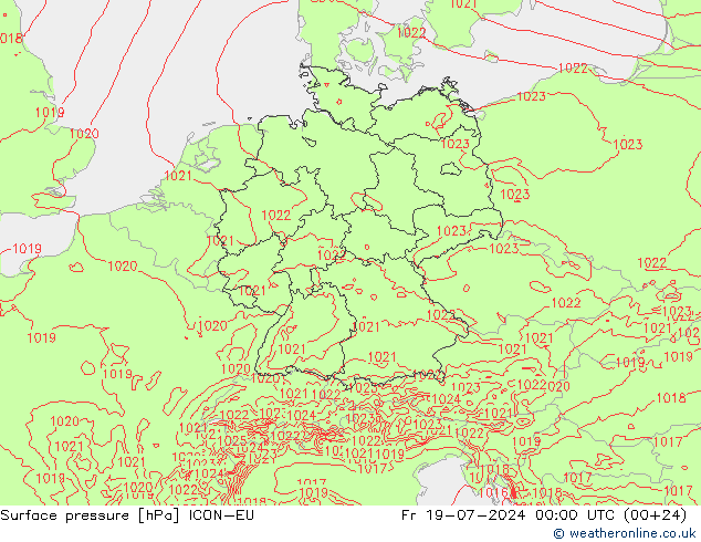 地面气压 ICON-EU 星期五 19.07.2024 00 UTC