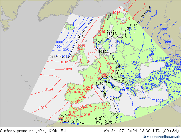 Luchtdruk (Grond) ICON-EU wo 24.07.2024 12 UTC