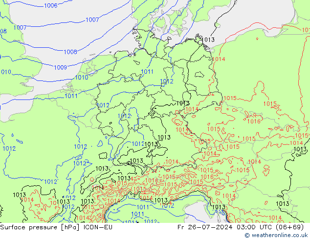 Luchtdruk (Grond) ICON-EU vr 26.07.2024 03 UTC
