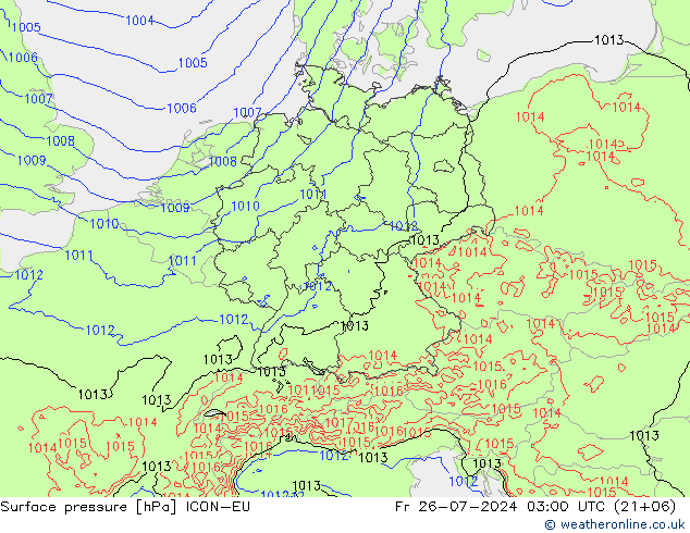 地面气压 ICON-EU 星期五 26.07.2024 03 UTC