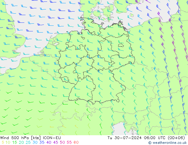 风 500 hPa ICON-EU 星期二 30.07.2024 06 UTC