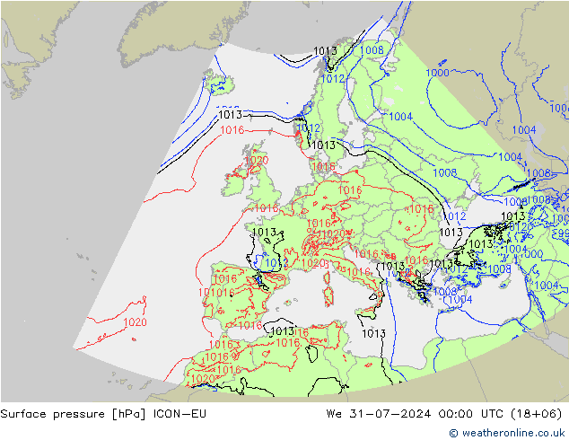 Luchtdruk (Grond) ICON-EU wo 31.07.2024 00 UTC