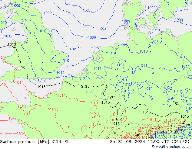 Luchtdruk (Grond) ICON-EU za 03.08.2024 12 UTC