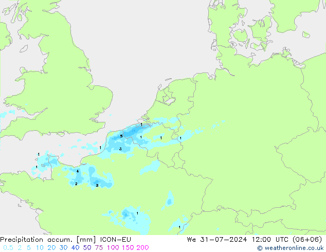 Totale neerslag ICON-EU wo 31.07.2024 12 UTC