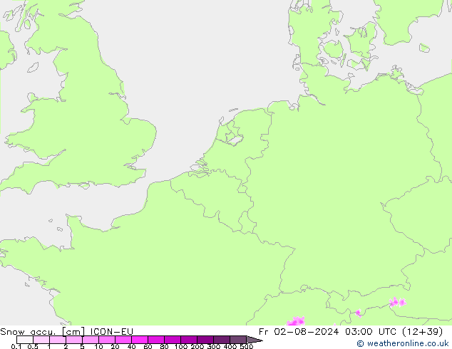 Totale sneeuw ICON-EU vr 02.08.2024 03 UTC